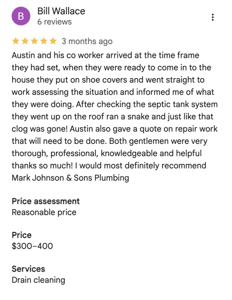 Mark Johnson & Sons Plumbing Customer Review