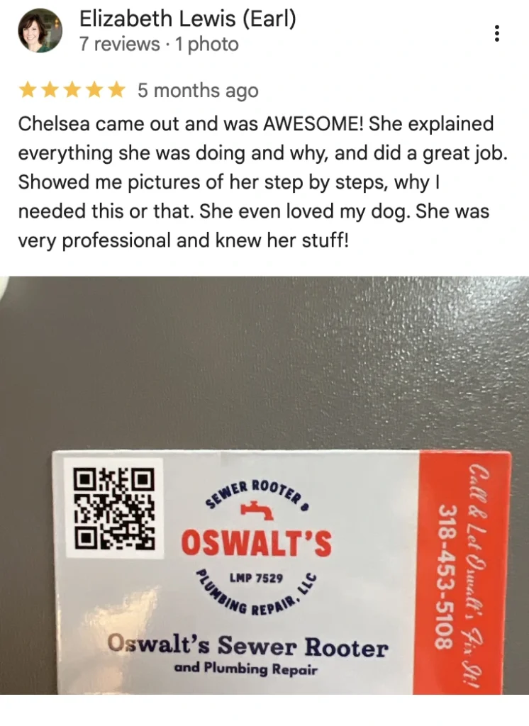 Oswalt's Sewer Rooter & Plumbing Repair customer review