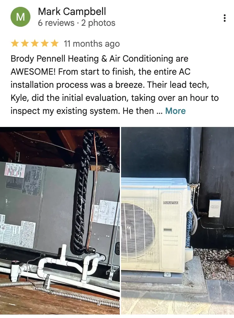 Brody Pennell Heating & Air Conditioning Customer Reviews