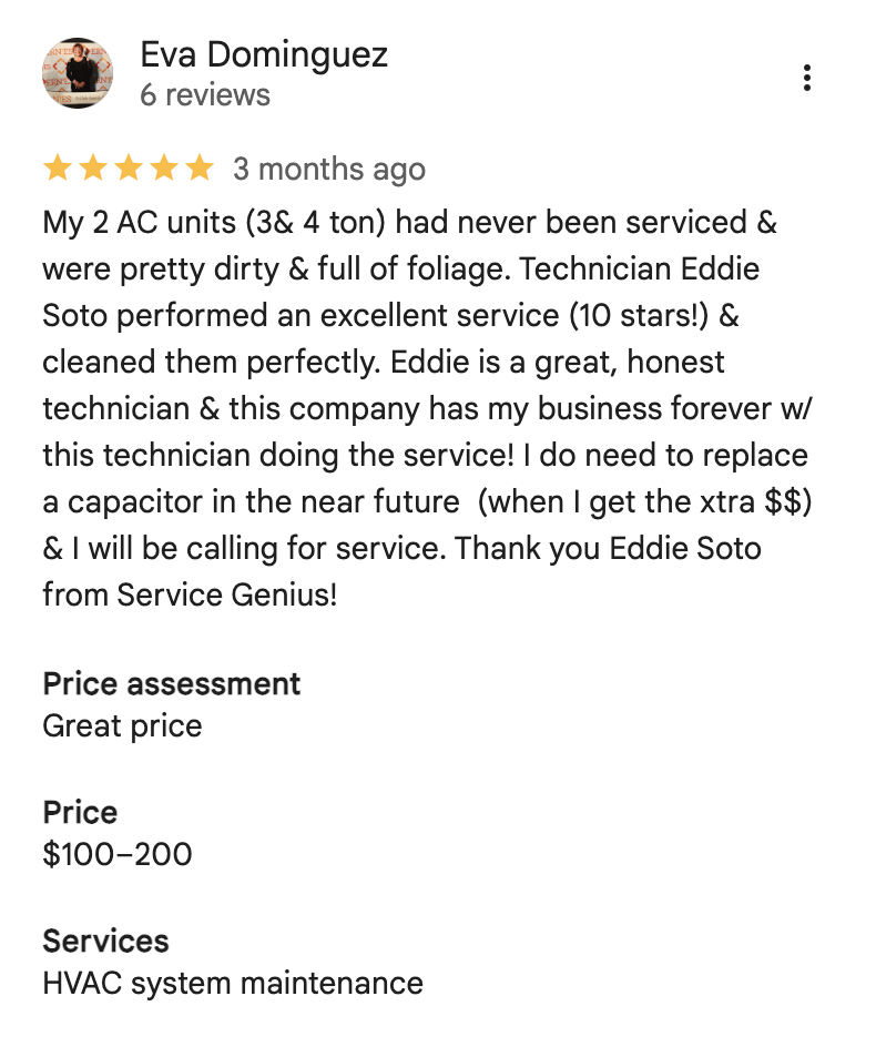 Service Genius Air Conditioning and Heating Customer Reviews