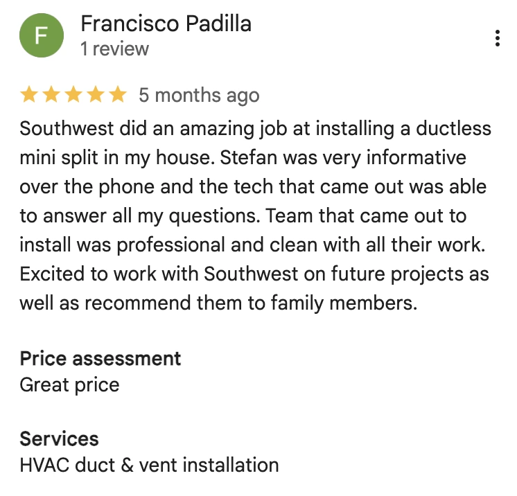Southwest Heating & Air Conditioning Customer Reviews