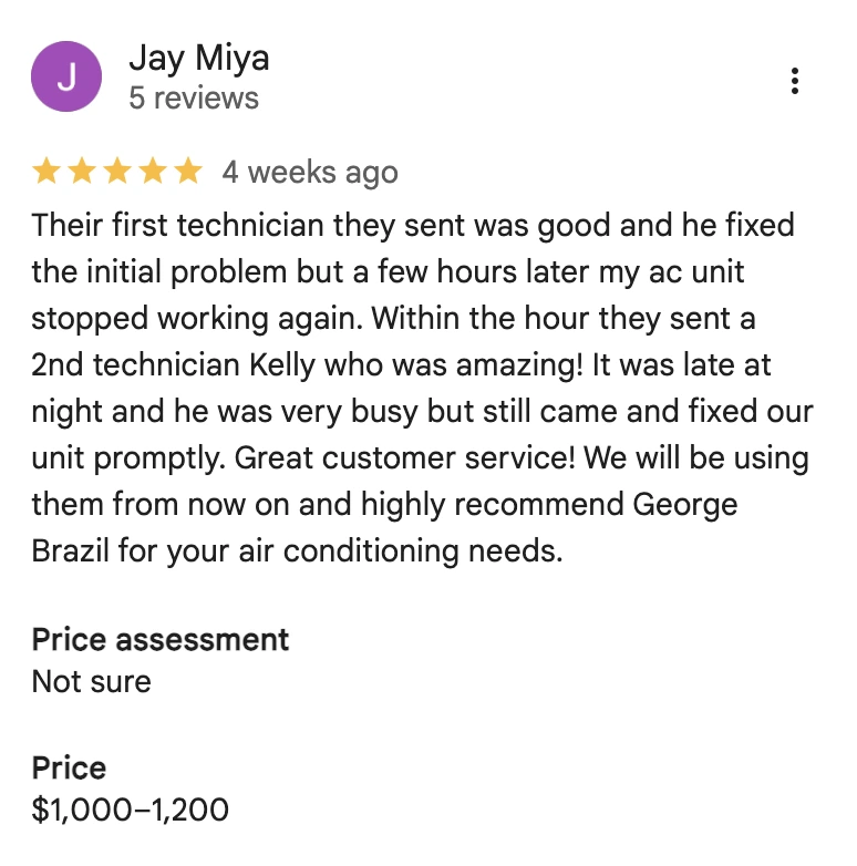 George Brazil Air Conditioning & Heating Review