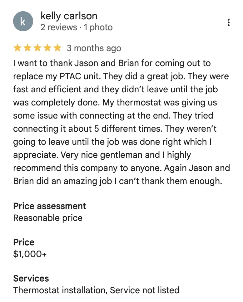 Blue Frost Heating, Cooling & Plumbing Customer Review