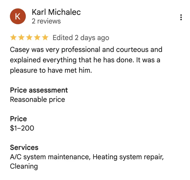 Blue Frost Heating, Cooling & Plumbing Customer Review