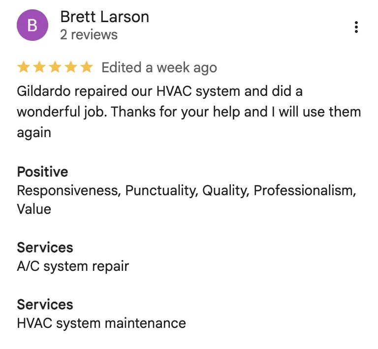 Blue Frost Heating, Cooling & Plumbing Customer Review