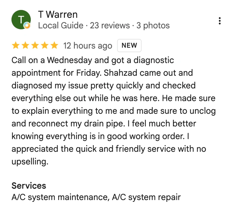 Air Tech of Houston AC & Plumbing Customer Review