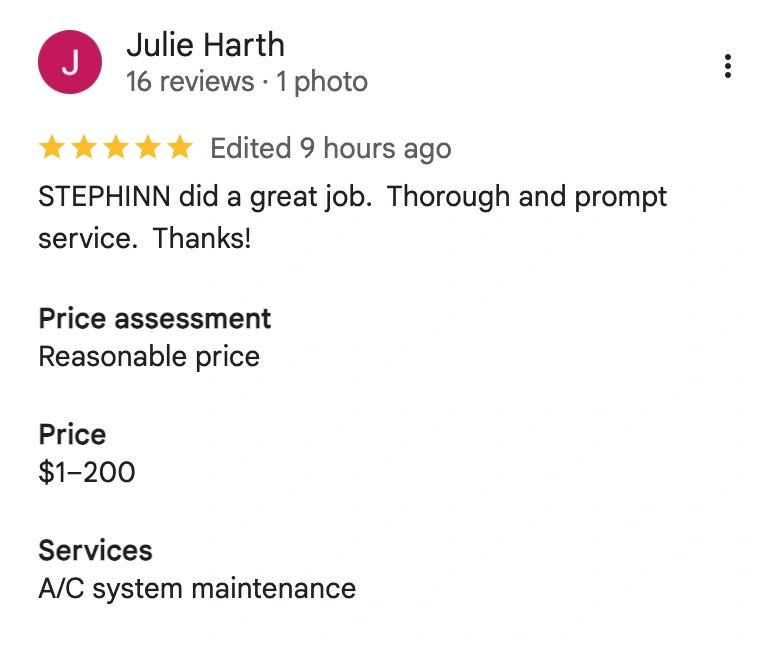 Service Experts Houston Customer Review