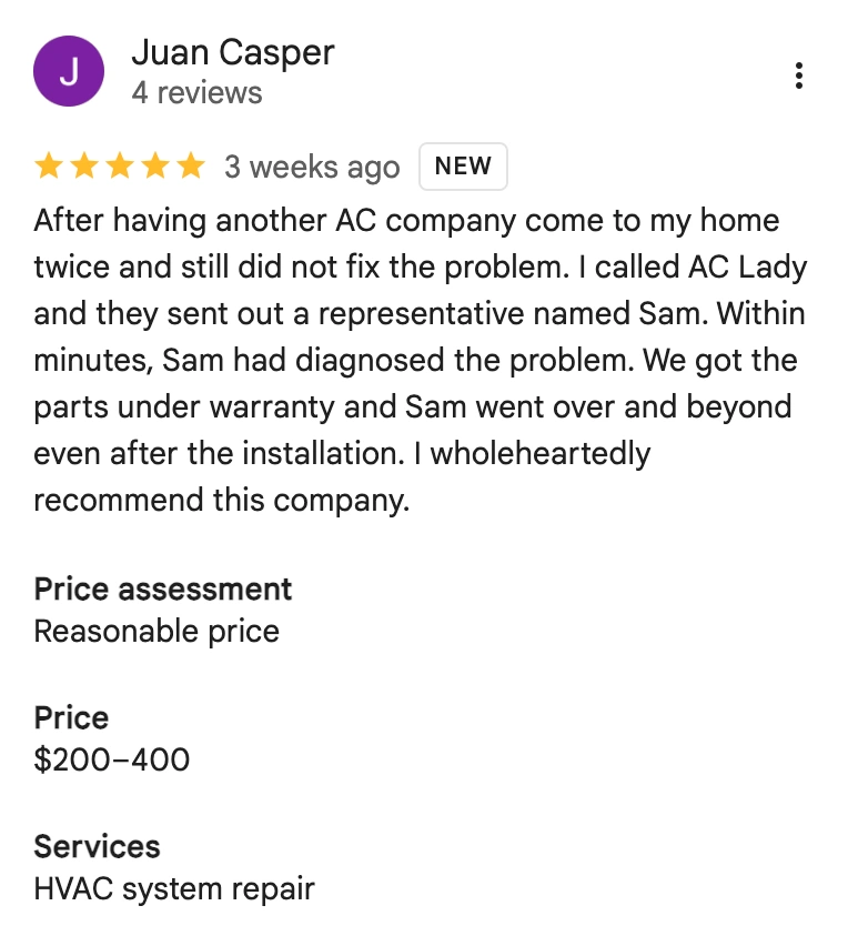 Service Experts Fort Worth Customer Review