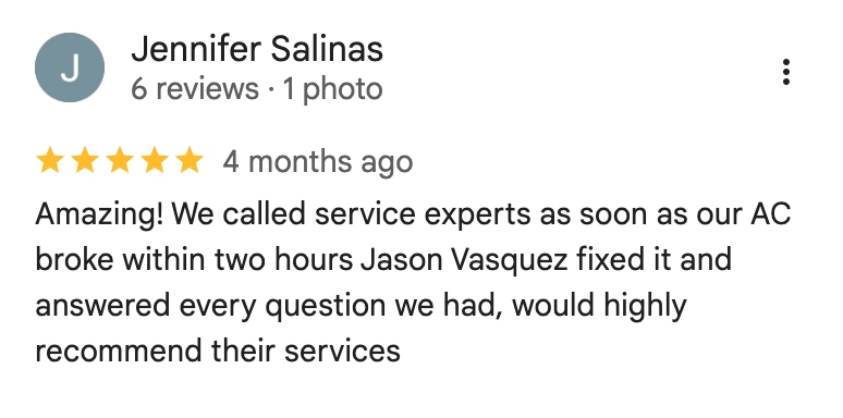 Service Experts Fort Worth Customer Review