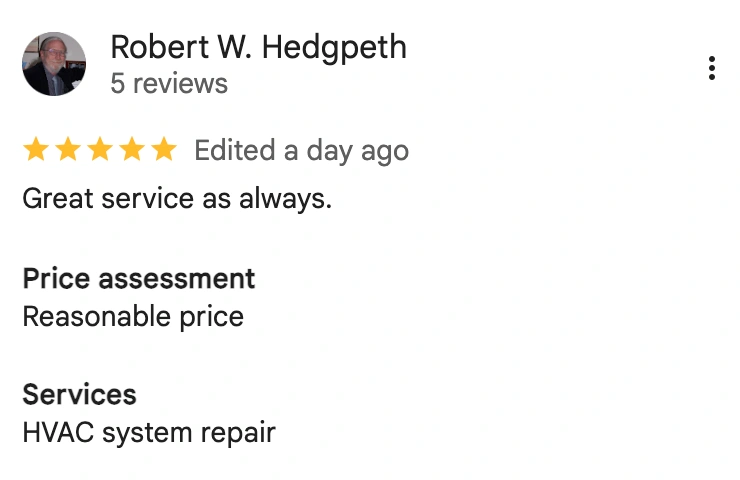 One Hour Air Conditioning & Heating Customer Review